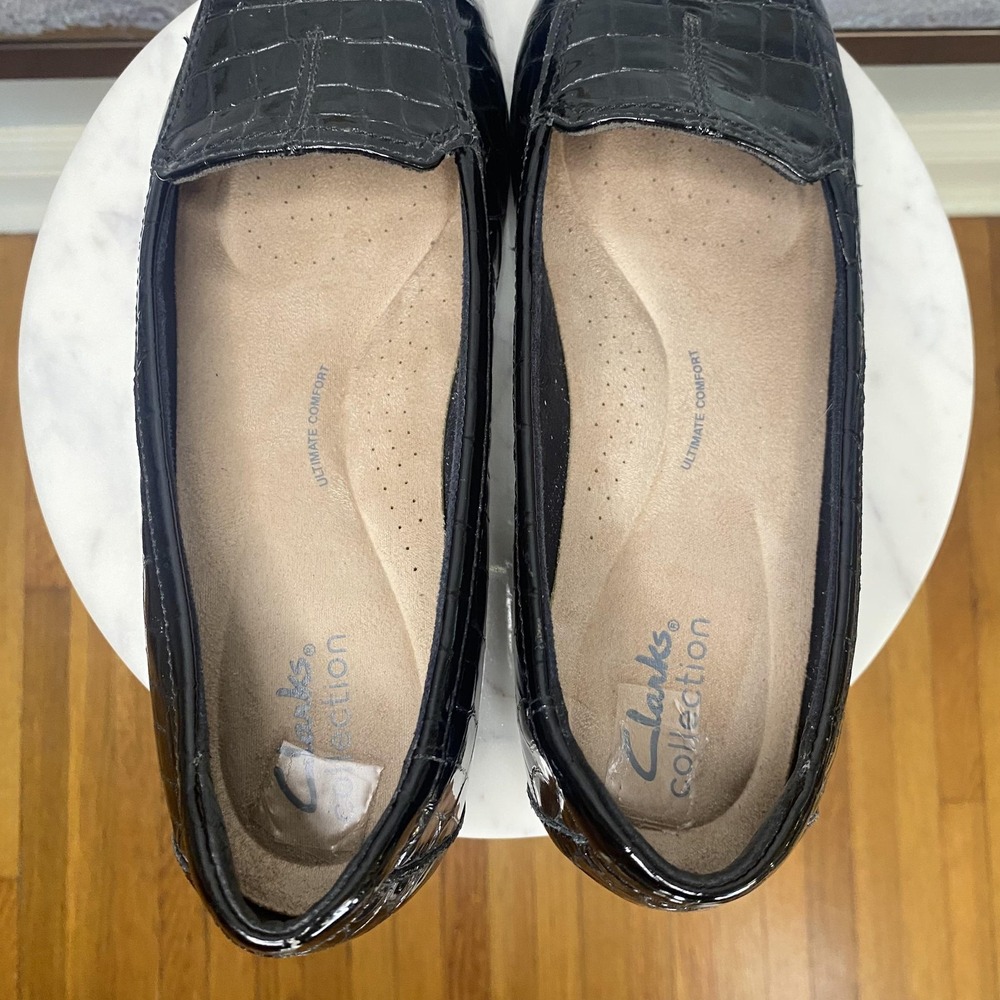 Clarks Collection Shoes Womens Size 8.5 Black Croc Embossed Slip On Loafers - Picture 8 of 11